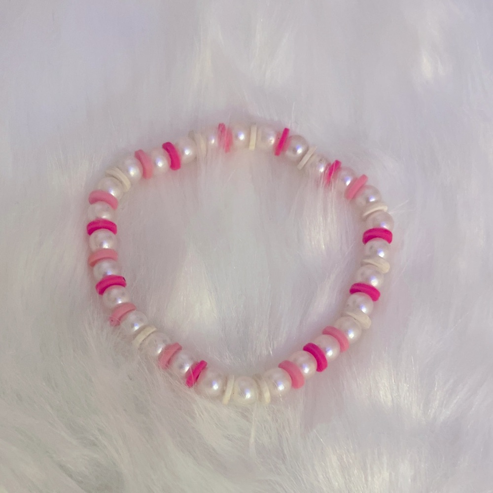 Hot pink and light pink and white clay beads with pearls